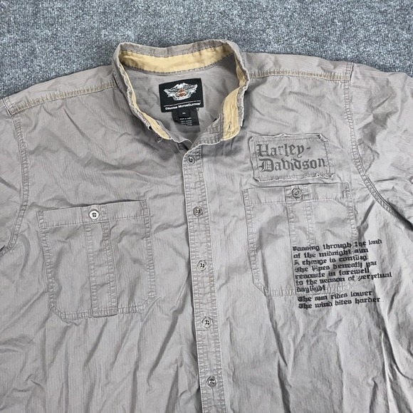 Harley-Davidson Other - Harley Davidson Men's Gray Button Down Short Sleeve Work Shirt 2XL Graphic Print